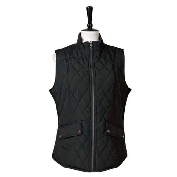 Westport Black Quilted Vest Zip Front Snap Pockets Padded Women's Size Large - Picture 1 of 12